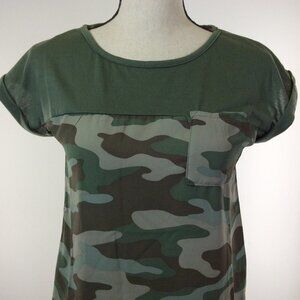 Rewind Womens Top Size Small Green Camo Short Sleeves